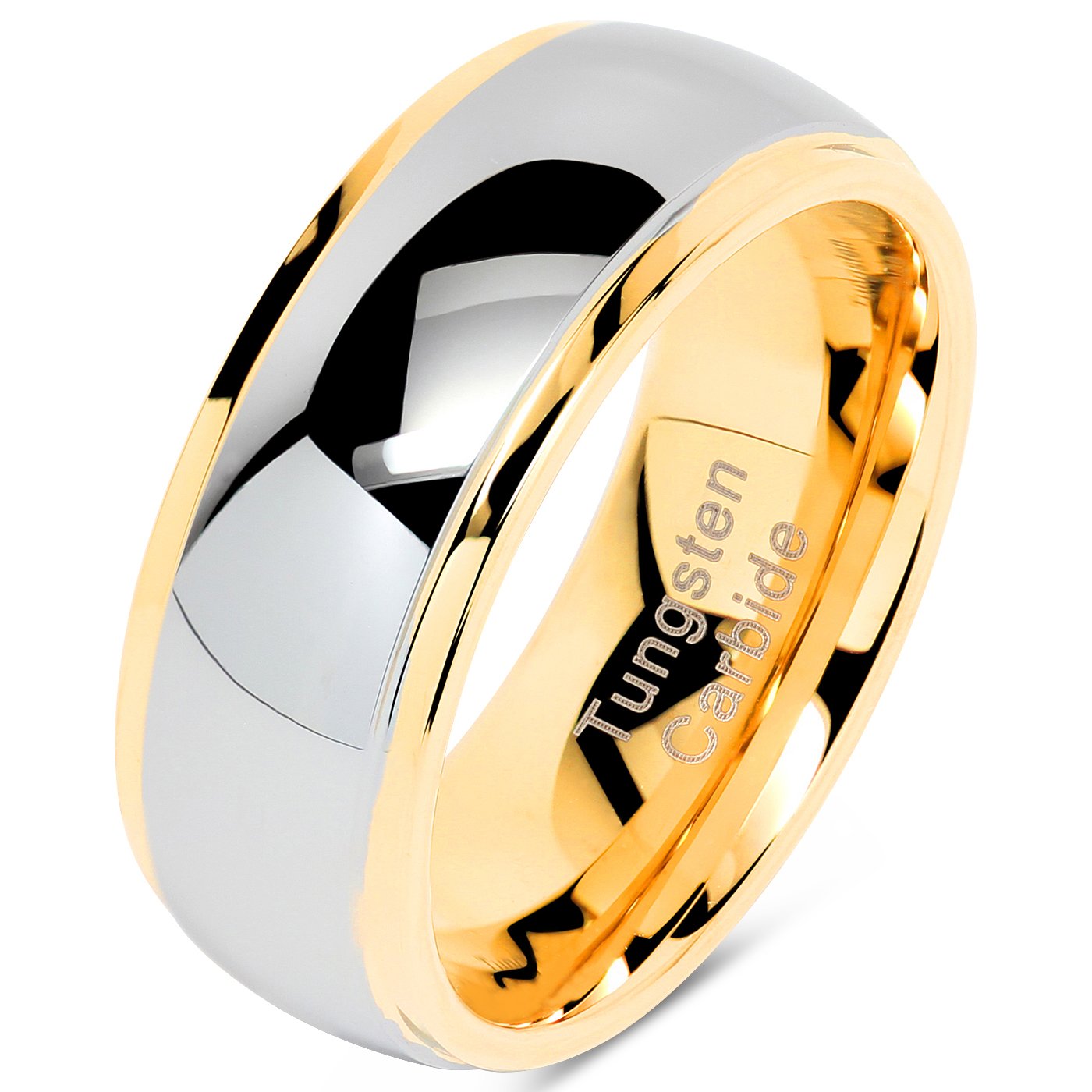 100S JEWELRY Gold & Silver Two-Tone Tungsten Ring for Men & Women