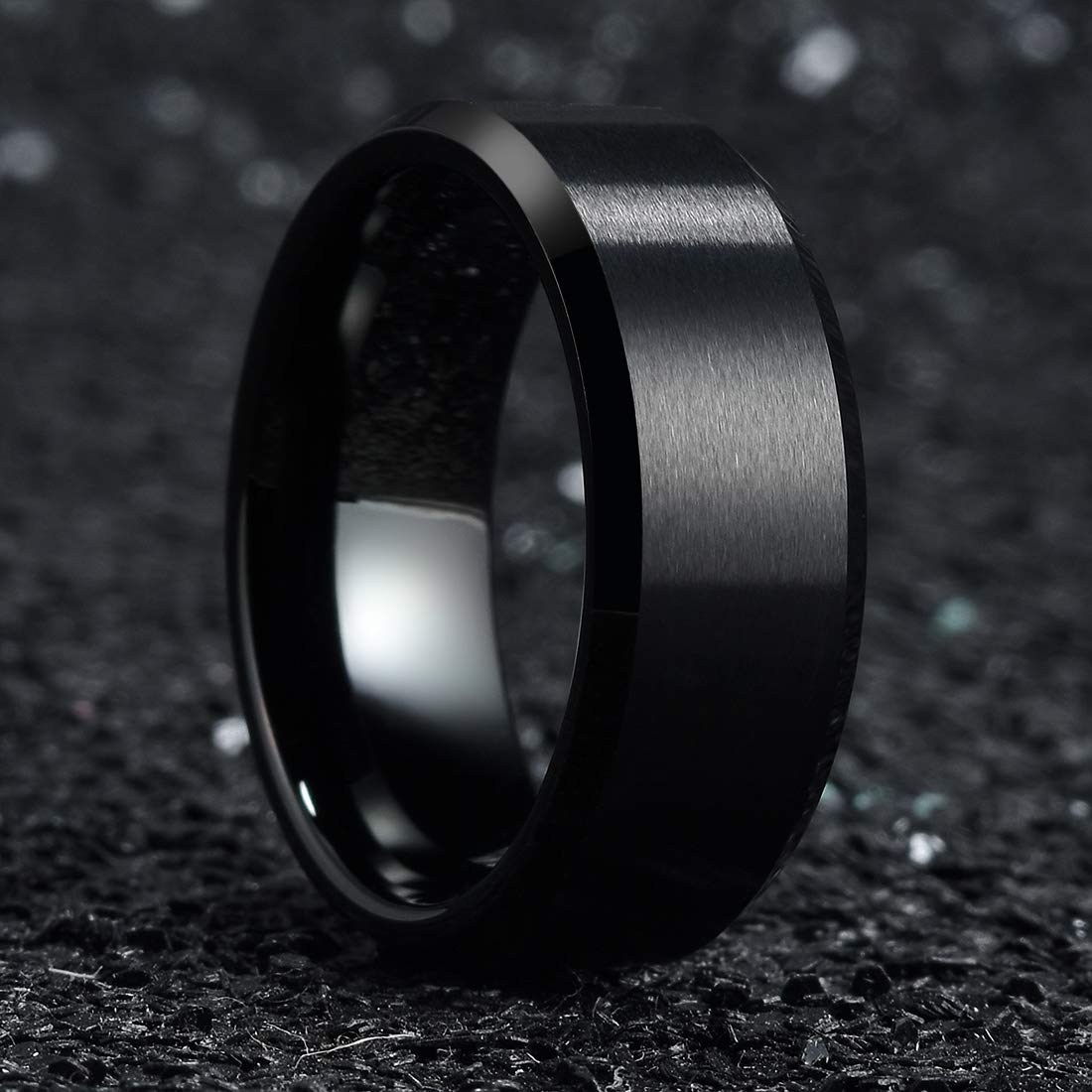King Will Polished Edge Comfort Fit Matte Black Tungsten Ring