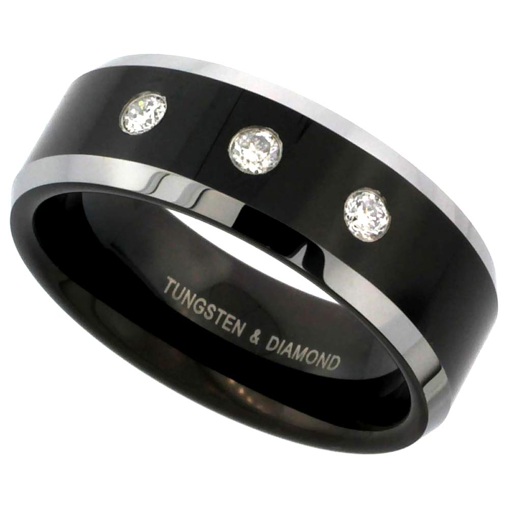 Sabrina Silver 3 Stone Diamond Two-Tone Tungsten Ring
